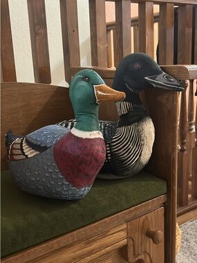 Decorative Duck Pillow Pair in Green, Burgundy, Black by